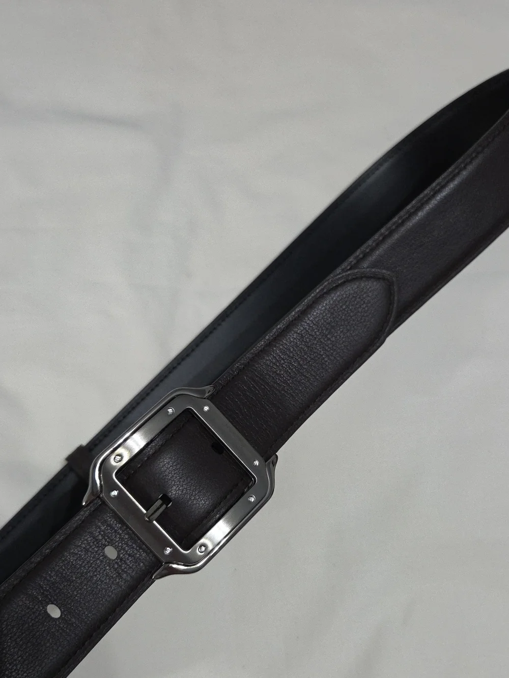 Cartie Santos Reversible Black Brown Leather Belt Dark Chrome Buckle